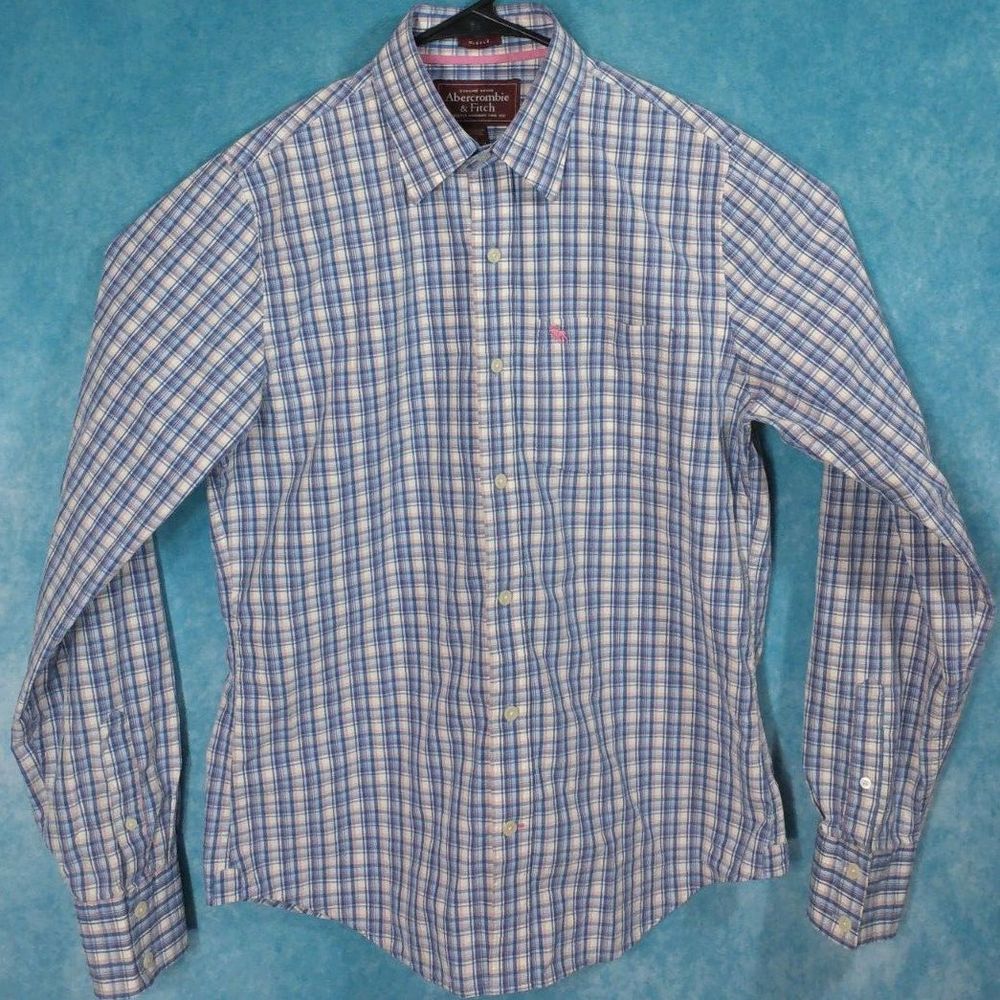 Abercrombie & Fitch Muscle Long Sleeve Button Up Plaid Men's Shirt, Size Large